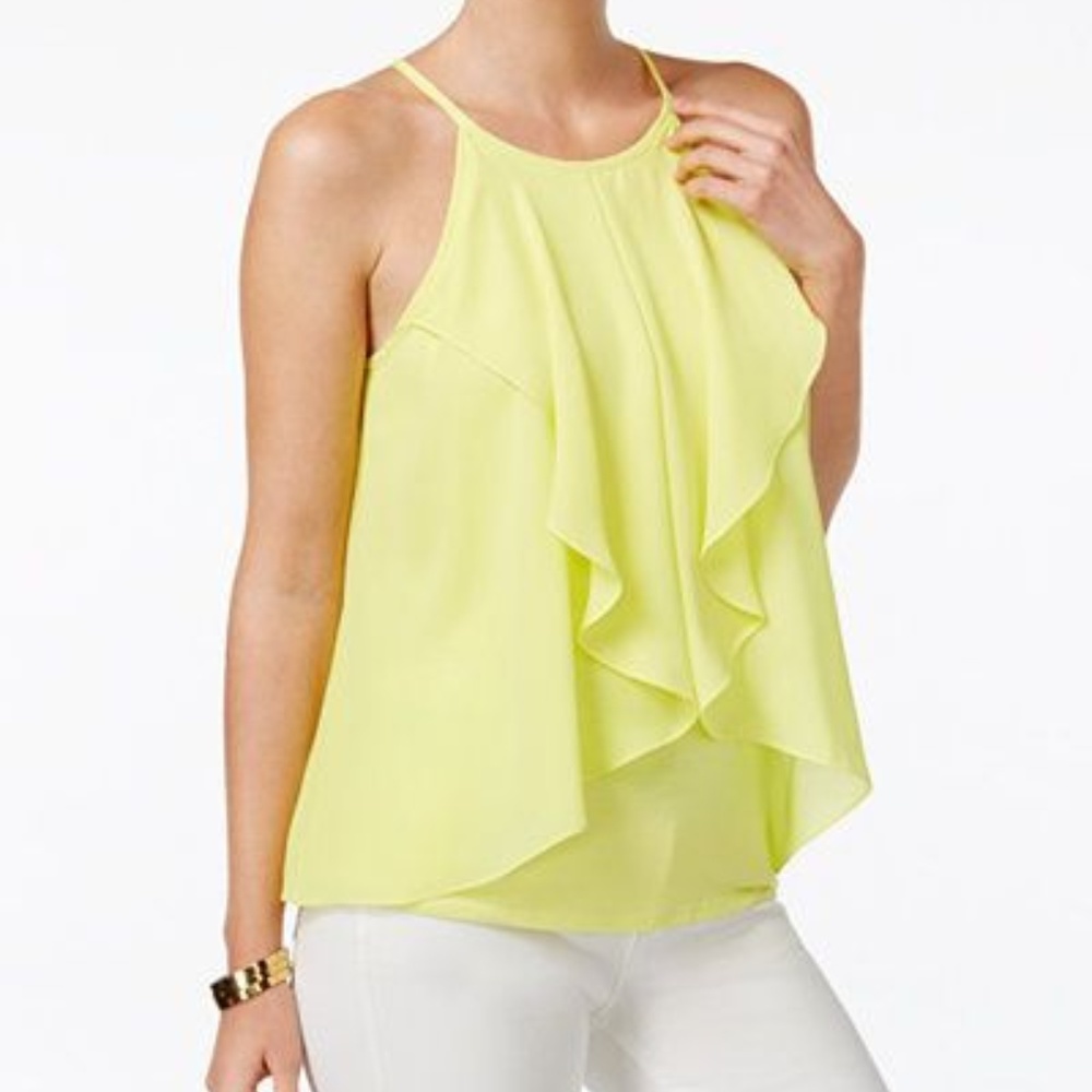 New Bar III Sleeveless Draped Flowy Neon Top